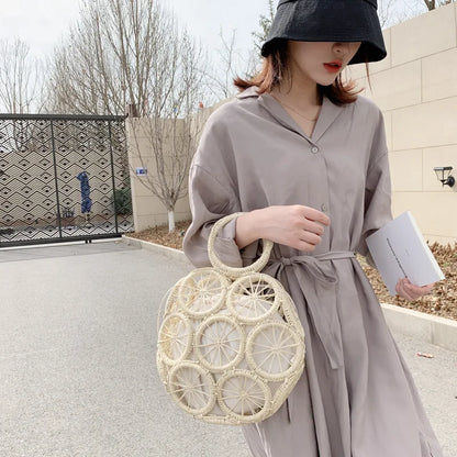 Large Capacity Straw Woven Handbag Handwoven Hollow Women Shoulder Bag Travel Vacation Summer Beach Bag Top Handle Bags