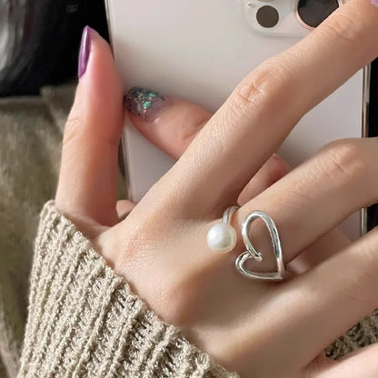 VENTFILLE 925 Sterling Silve Love Heart  Ring for Women Girl Gift Line Pearl Korean Sweet  Jewelry Birthday Gift Dropshipping