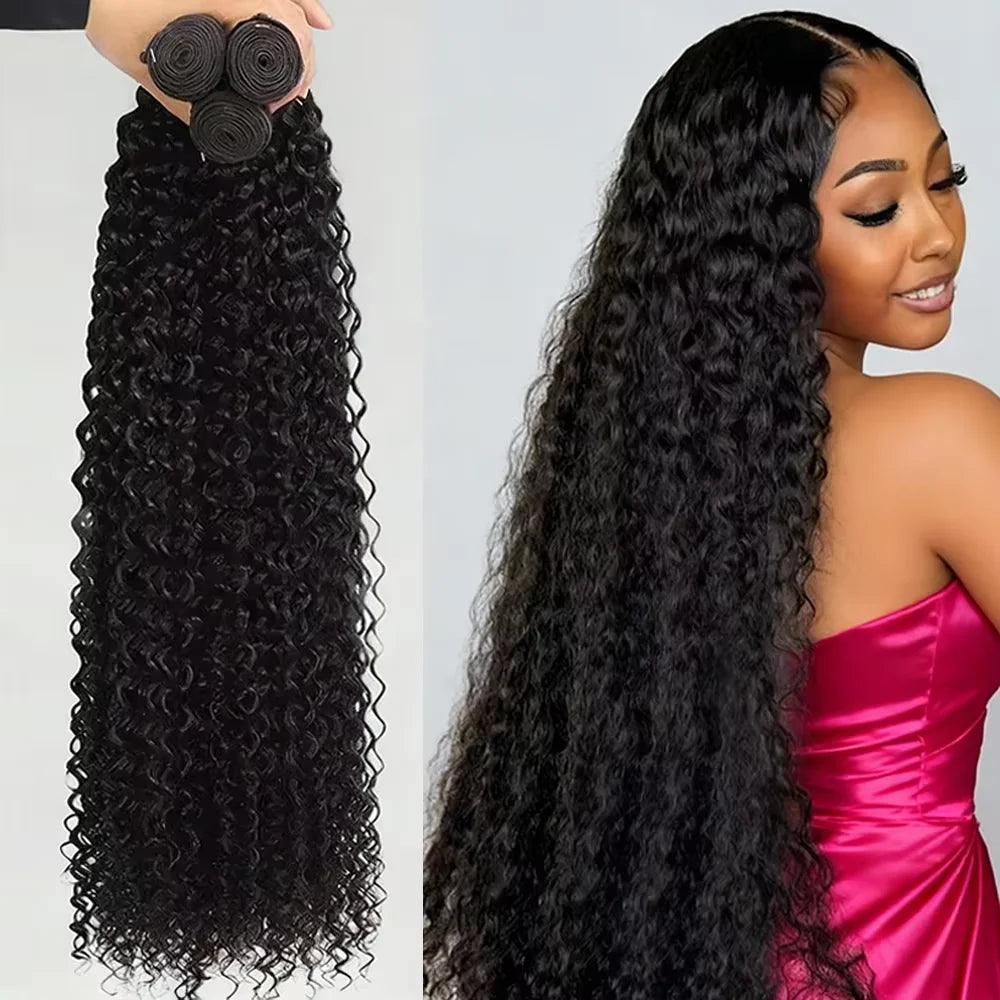 Deep Wave Human Hair Bundles Curly Hair 30Inch Brazilian Weaving Raw Virgin 100% Unprocessed Double Weft Hair Bundles Extensions