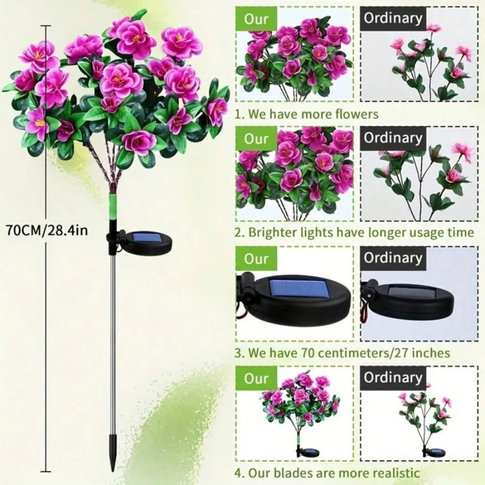 1PC Solar Azalea Flower Garden Stake Lights, Warm White LED Waterproof  Pathway Lights for Outdoor Patio Yard Holiday Decor