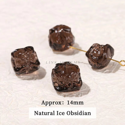 1 Pc Natural Stone Fluorite Obsidian Rock Quartz Carved Lion Head Beads With Hole For Jewelry Making Diy Necklace Bracelet