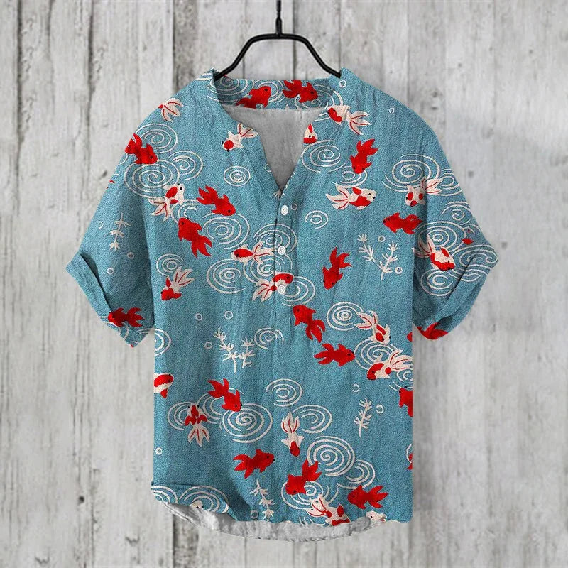 2025 New Hawaiian Fashion Short Sleeve Shirt 3D Printed Bamboo Linen Casual Loose Pullover Button Men's Shirt S-5XL