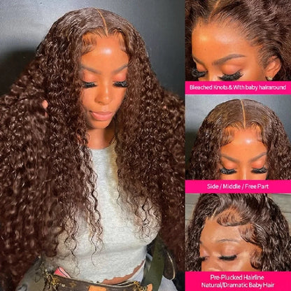 Chocolate Brown Curly Lace Front Human Hair Wigs 13X6 Lace Frontal Wig Brazilian Deep Wave Colored Bleached Wigs For Women