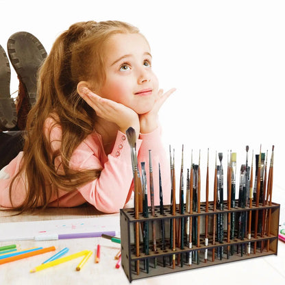 67Holes Wall Mount Premium Wooden Brush Holder Artist Desk Organizer Pencil Paint Brushes Display Storage Box Paint Brush Holder