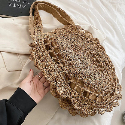 Bohemian Straw Bags for Women Circle Beach Handbags Summer Rattan Shoulder Bags Handmade Knitted Travel Big Totes Bag New