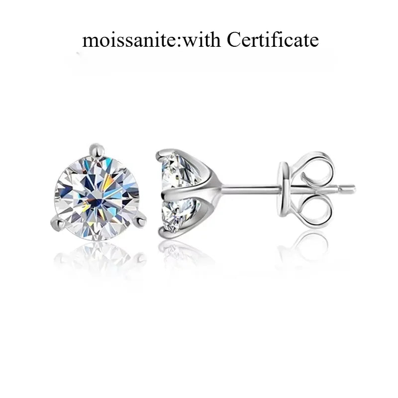 Smyoue 3 Claws 0.3-2CT Certified Moissanite Stud Earrings for Women Sparkling Lab Diamond Earring Sterling Silver 925 Plated 18K