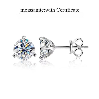Smyoue 3 Claws 0.3-2CT Certified Moissanite Stud Earrings for Women Sparkling Lab Diamond Earring Sterling Silver 925 Plated 18K