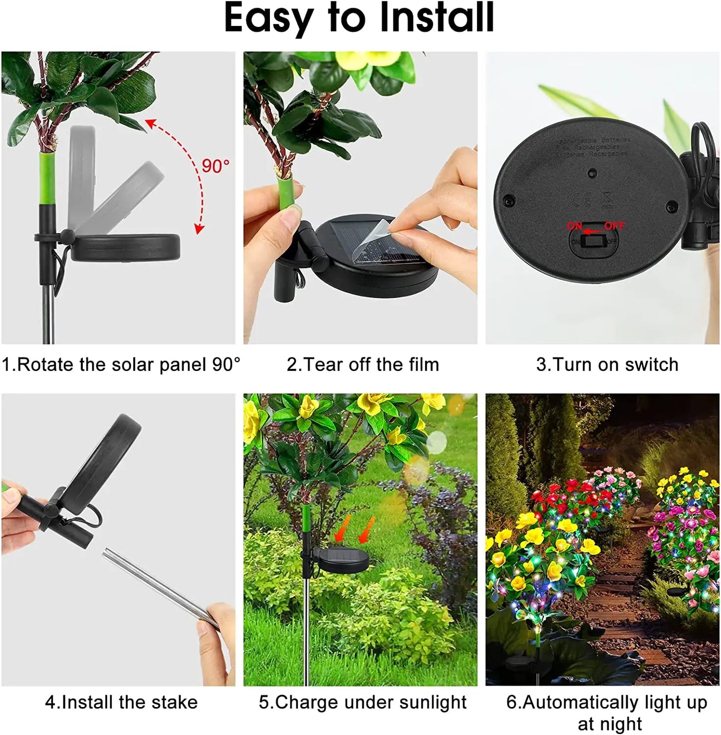 LED Azalea Solar Light Outdoor Waterproof Garden Flower Lamp for Yard Lawn Path Lighting Holiday Wedding Artificial Flower Decor
