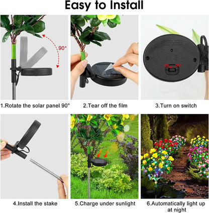 LED Azalea Solar Light Outdoor Waterproof Garden Flower Lamp for Yard Lawn Path Lighting Holiday Wedding Artificial Flower Decor