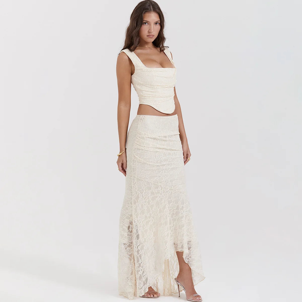 Mingmingxi Summer Sleeveless 2 Piece Sets Womens Outfits Elegant Formal Events Wedding Guest Dresses Sexy Cropped Top and Skirt
