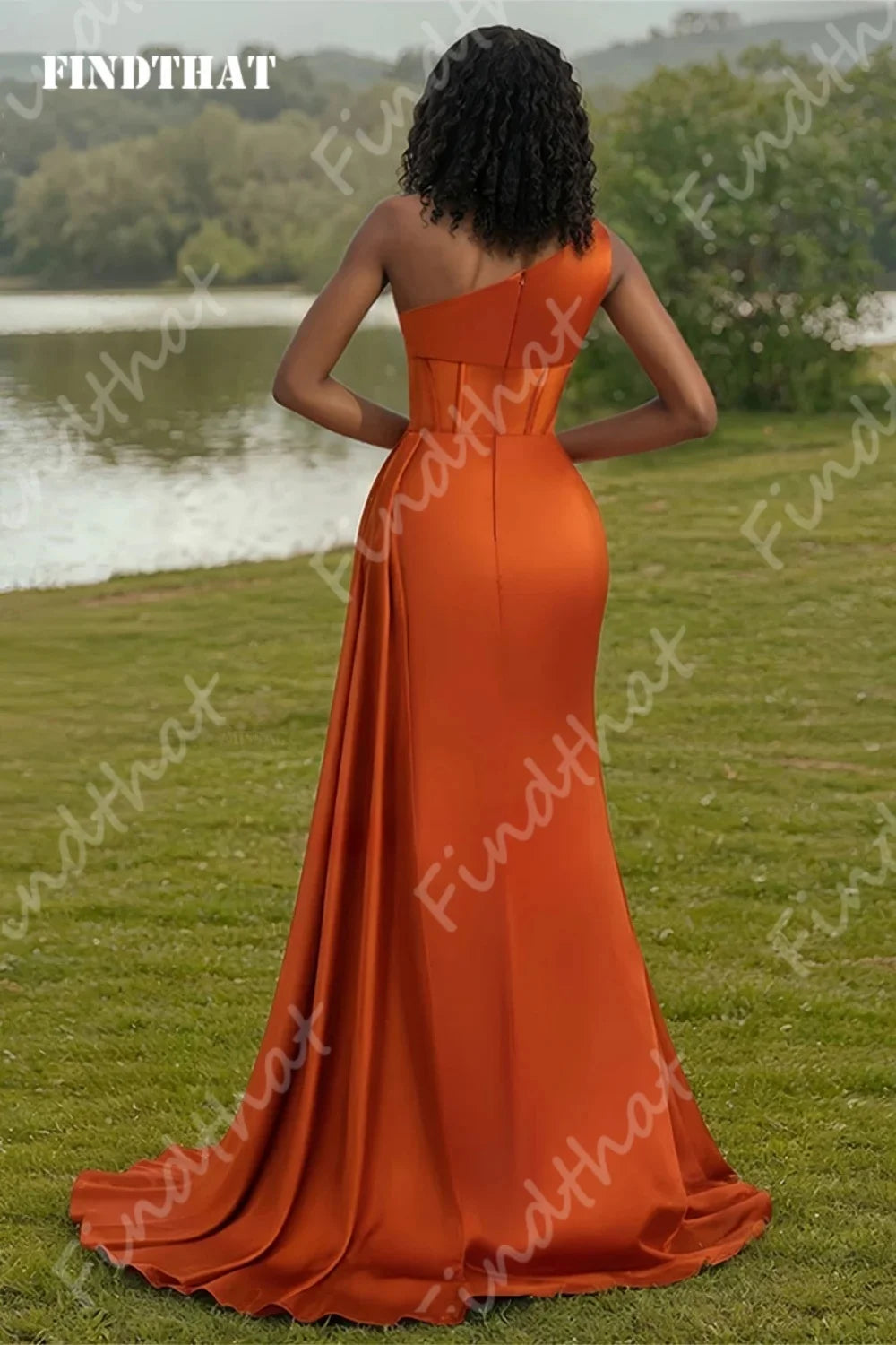 Findthat High Slit Mermaid Bridesmaid Dress for Party One Shoulder Orange Long Evening Prom Dress Wedding Guest Dress Customized