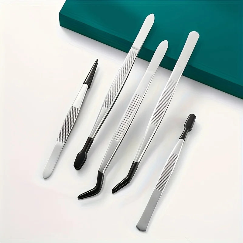 5pcs Tweezers With Rubber Tips Tweezers Rubber PVC Silicone Coated Non Marring Flat Tip Bent Tip Tweezers Tipped Tweezers