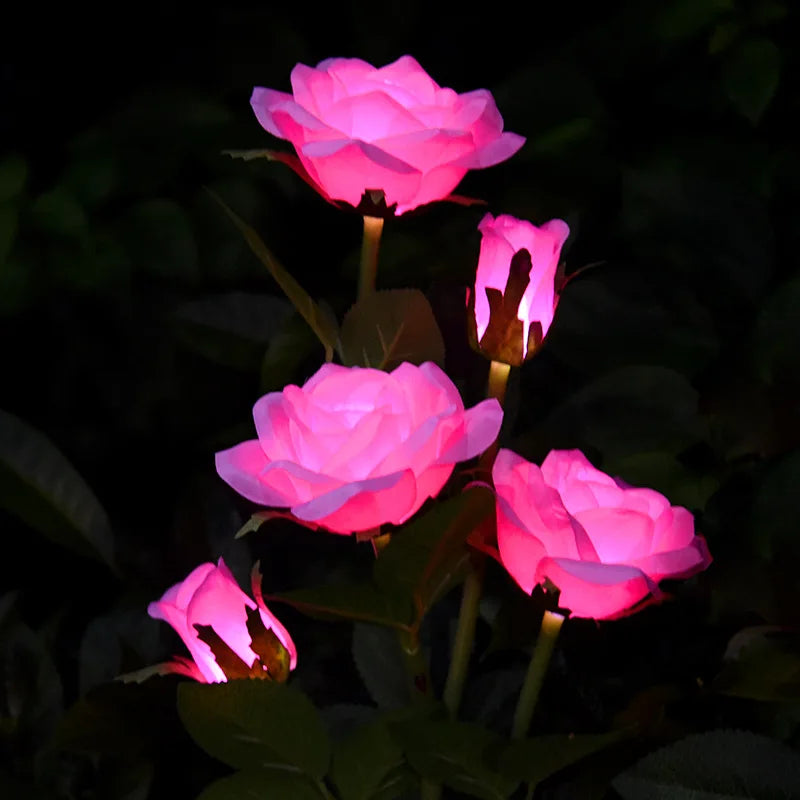 Garden Yard Lawn Night Lamp 5 Head LED Solar Simulation Rose Flower Solar LED Light Landscape Garden Home Decoration Flowers