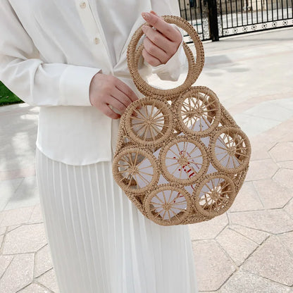 Large Capacity Straw Woven Handbag Handwoven Hollow Women Shoulder Bag Travel Vacation Summer Beach Bag Top Handle Bags