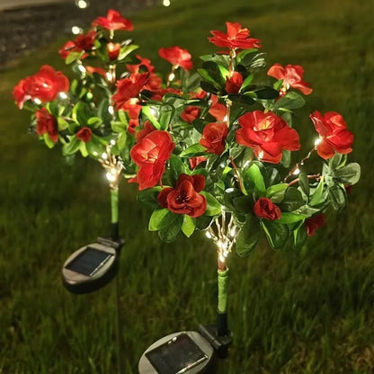 1PC Solar Powered Red Azalea Flower Stake Lights Waterproof LED Floral Garden Lights for Outdoor Patio Yard Pathway Decor