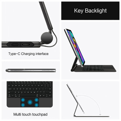Keyboard Case For iPad A16 11 inch 2025 11th 10th generation Magic Smart Cover Folio Magnetic A3354 A3355 Multi-touch Backlight