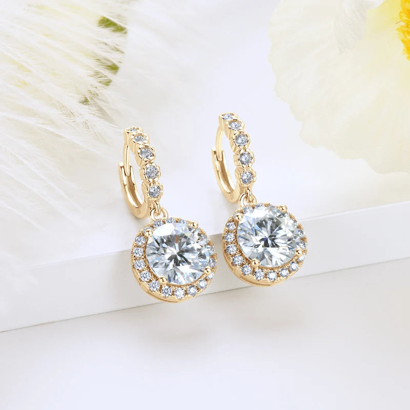 Anziw Real Sparkling 3.0 Ct D Moissanite Drop Hoop Earrings 100% 925 Silver Gold Plated 2.0ct Hanging Earring For Women Jewelry
