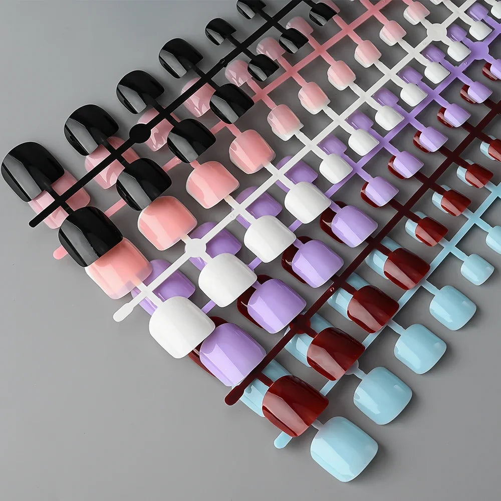 144pcs Short Square False Toe Nails Lake Blue/White/Red/Nude Press on Toenails Glossy Full Cover Toe Nails 100/120pcs Artificial
