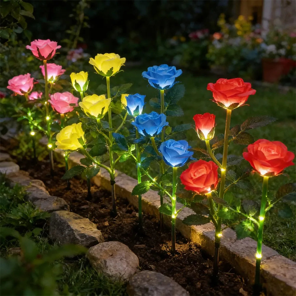 Landscape Garden Garden Yard Lawn Night Lamp 5 Head LED Solar Simulation Rose Flower LED Light Wedding Home Decoration Flowers