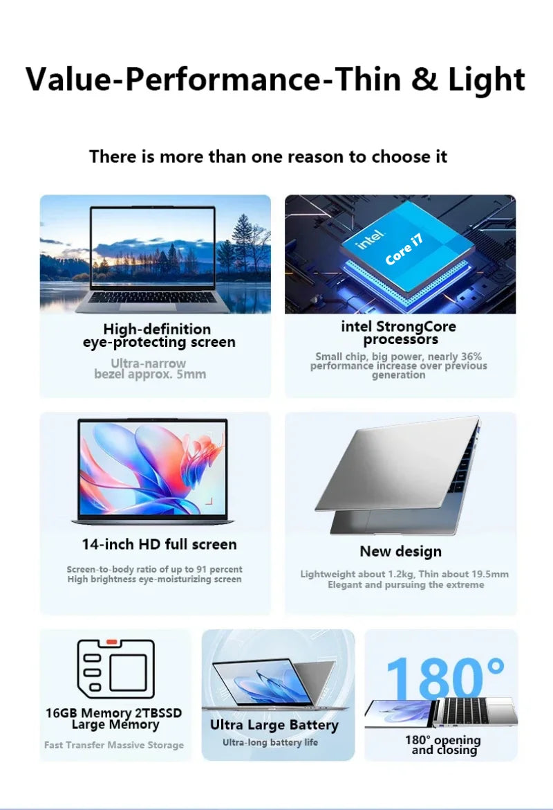 ultra-thin Gamer Laptop Intel Core i7-8650U Processor 32GB RAM 1TB 2TB SSD HD Office Study Windows 11 Pro Portable Notebook