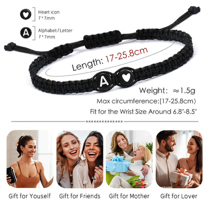 26 Letters Initial Heart Bracelets Handmade Adjustable A-Z Name Braided Bracelets For Women Men Friendship Jewelry