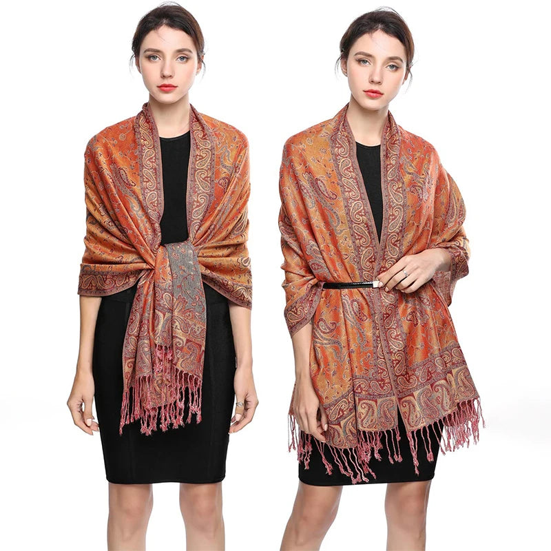 Autumn Winter Scarf Women Pashmina Shawls Cashmere Blanket Paisley Warm Thick Chunky Stoles Lady Elegant Poncho Outdoor Bufanda