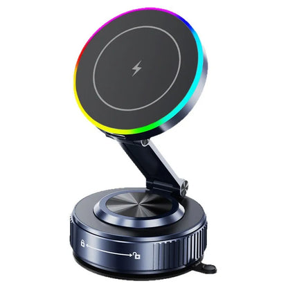 15W Vacuum Suction Cooling Magnetic Wireless Charger Car Phone Holder Mount 360 Rotatable Compatible with Smartphones for iPhone