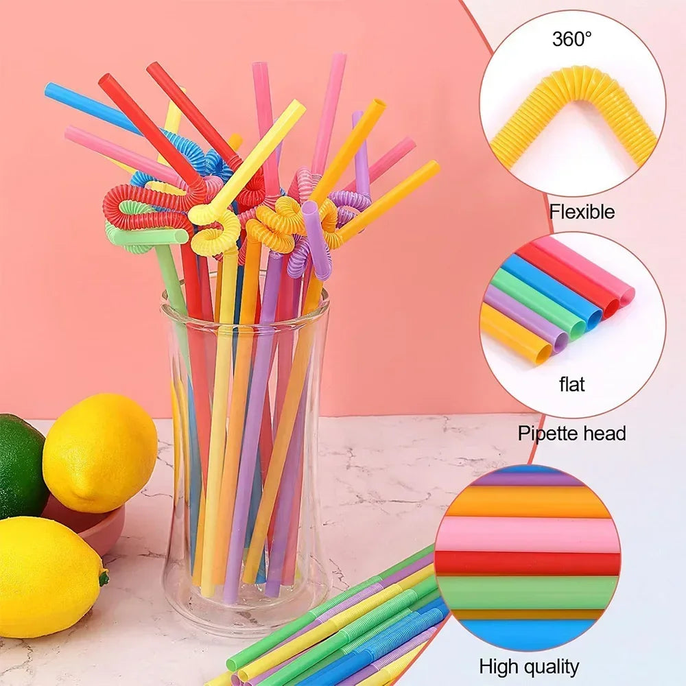 50-1000Pcs Foldable Multicolor Drinking Straws Beverage Straw Pajitas Plastique Juice Bar Party Wedding Kitchen Home Accessories