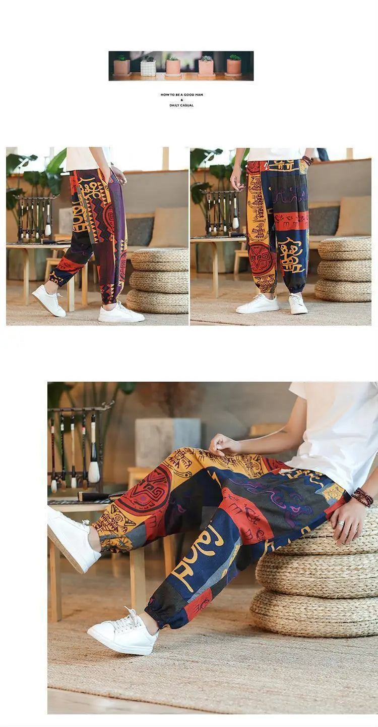 Thai  Cotton Linen  Pants Loose Fit Casual Men's Pants Asian Style Summer Lightweight Trendy Sweatpants  Summer Thin Pants