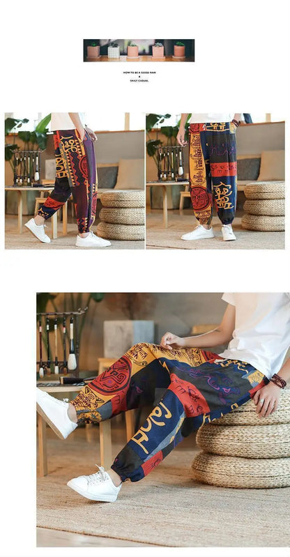 Thai  Cotton Linen  Pants Loose Fit Casual Men's Pants Asian Style Summer Lightweight Trendy Sweatpants  Summer Thin Pants