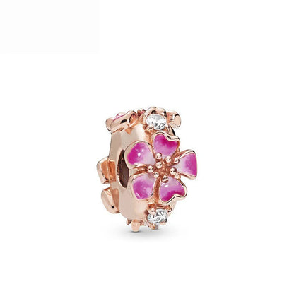 Rose Gold Fine Plated Pink Clip Dasiy Butterfly Dragonfly DIY Charms Fit Original Sterling Silver 925 Bracelet For Women Jewelry