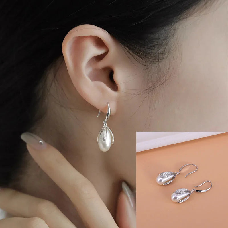 VENTFILLE 925 Sterling Silver Liquid Lava Texture Pearl Earring for Women Design Retro Versatile Jewelry Gift Dropshipping