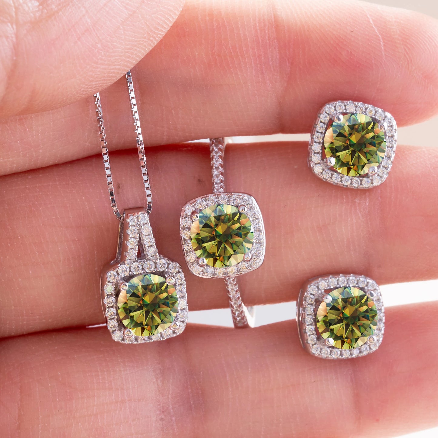 Women's Round Cut D Color Moissanite Jewelry Set Real 925 Silver Pendant Necklace and Stud Earrings female dating fine Jewelry