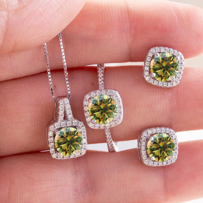 Women's Round Cut D Color Moissanite Jewelry Set Real 925 Silver Pendant Necklace and Stud Earrings female dating fine Jewelry