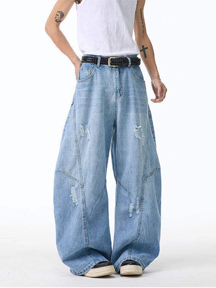 Men's Baggy Jeans Unisex Y2K Trendy Casual Wide Leg Denim Pants High Street Oversize Trousers American Style Streetwear Fashion