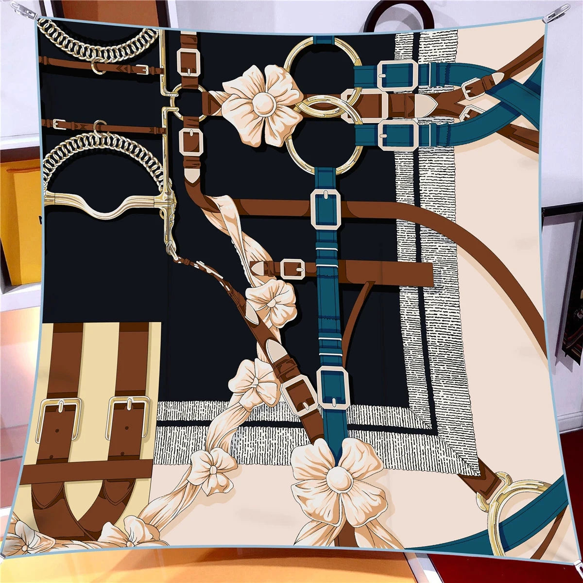 90*90CM Shawl Summer Sunscreen Square Headcloth Female Silk Scarf Fashion High-Grade Kerchief New Print Bandana Popular Muffler