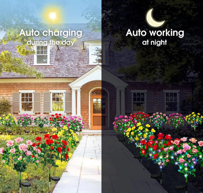 LED Azalea Solar Light Outdoor Waterproof Garden Flower Lamp for Yard Lawn Path Lighting Holiday Wedding Artificial Flower Decor