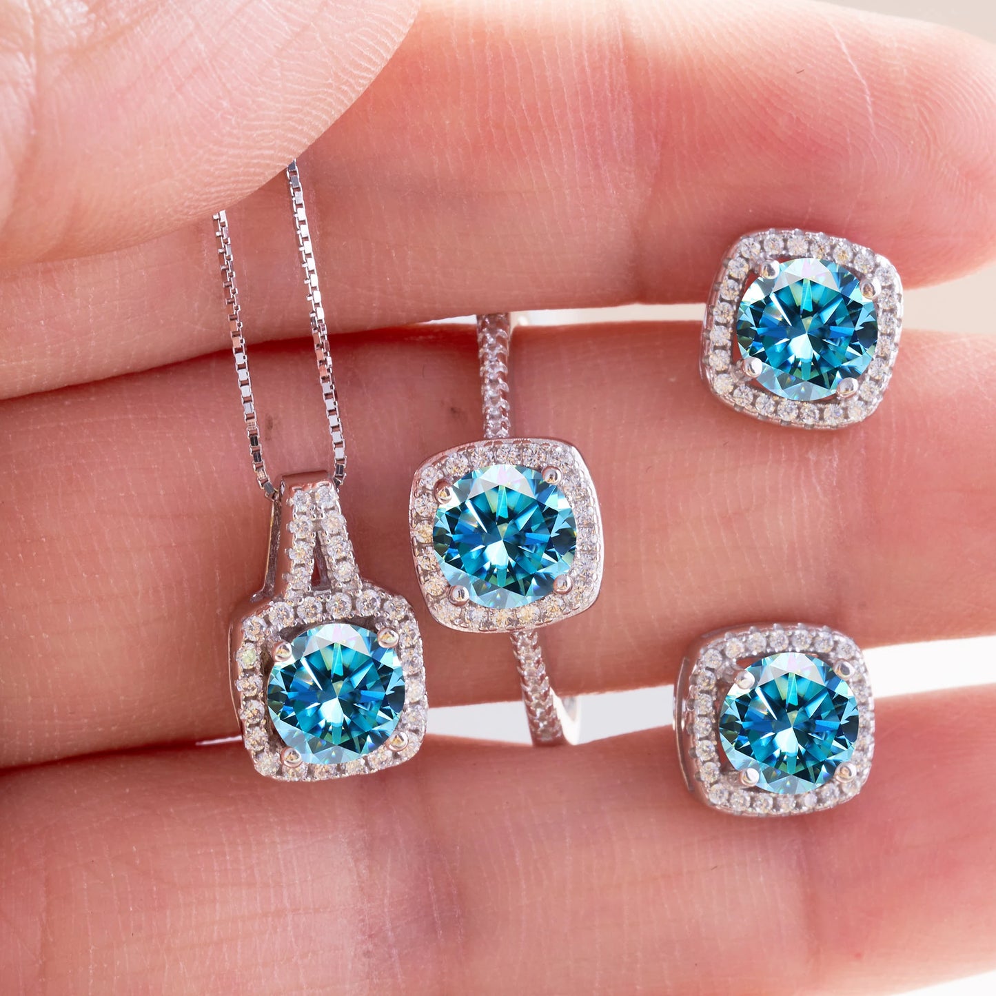 Women's Round Cut D Color Moissanite Jewelry Set Real 925 Silver Pendant Necklace and Stud Earrings female dating fine Jewelry