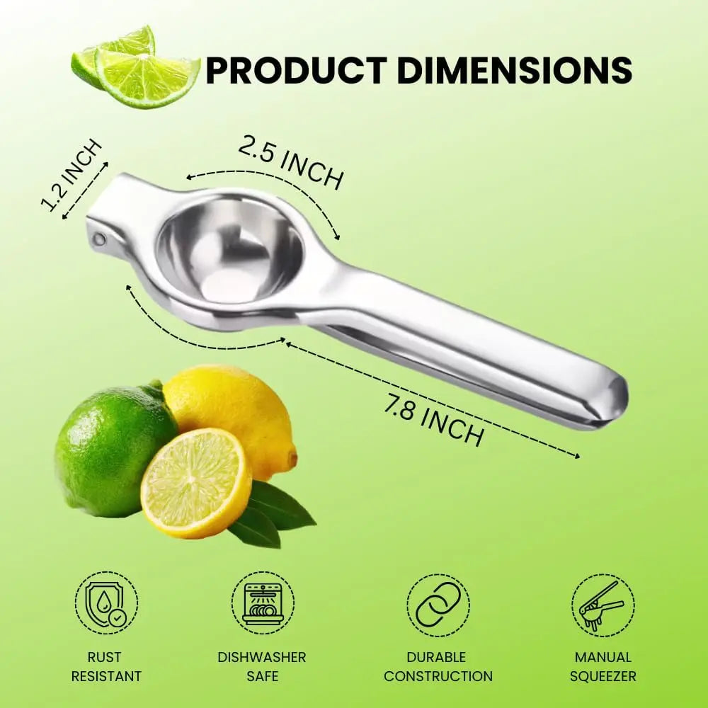 8 Inch Stainless Steel Juicer, Heavy Duty & Effortless Squeezing for Lemons, Oranges, Easy to Clean, Long Handle Design