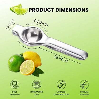 8 Inch Stainless Steel Juicer, Heavy Duty & Effortless Squeezing for Lemons, Oranges, Easy to Clean, Long Handle Design
