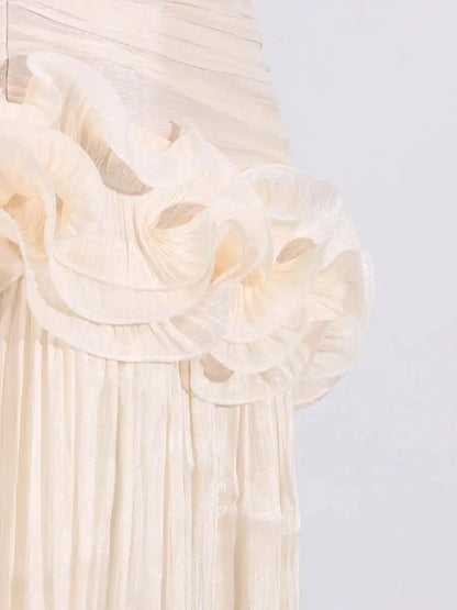 TWOTWINSTYLE Tempatement Patchwork Ruffle Slim Dress For Women Strapless High Waist Ruched Midi Elegant Dresses Female Fashion
