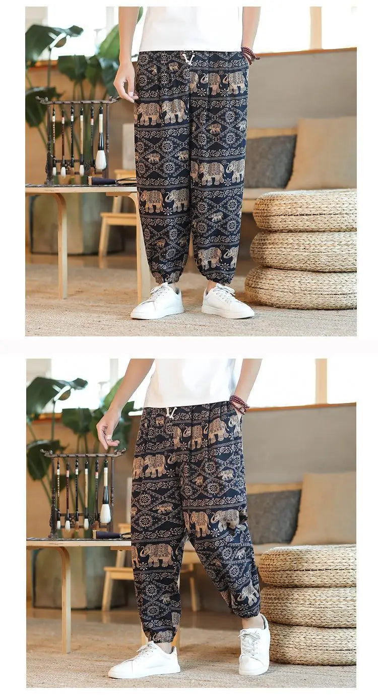 Thai  Cotton Linen  Pants Loose Fit Casual Men's Pants Asian Style Summer Lightweight Trendy Sweatpants  Summer Thin Pants