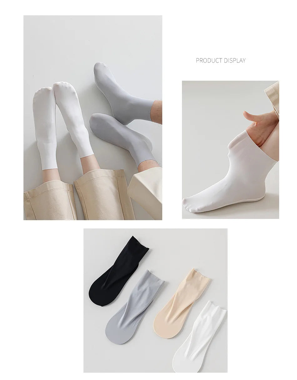 Mens Socks Summer Ultra-thin Breathable Ice Silk Middle Tube Socks Men Women Solid Color Black White Gray Elastic Long Socks Sox