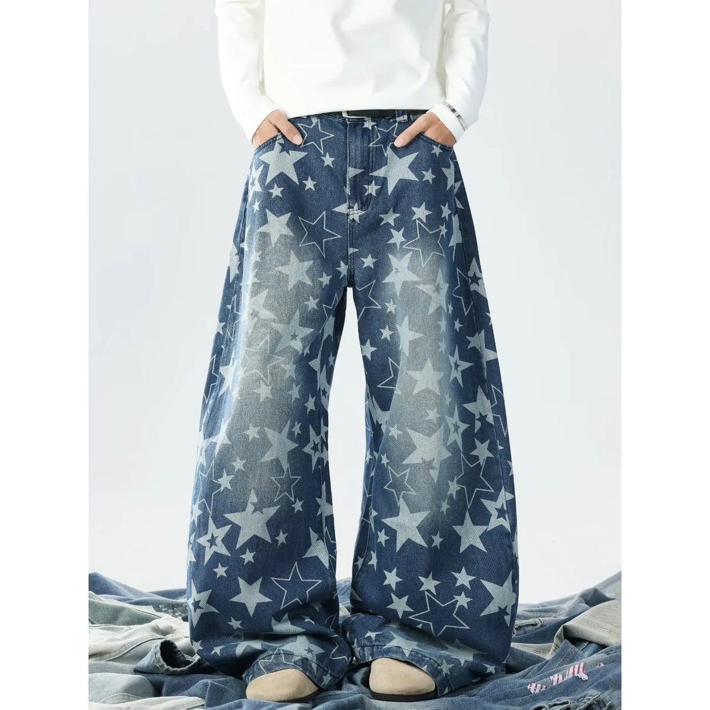 Men's Baggy Jeans Unisex Y2K Trendy Casual Wide Leg Denim Pants High Street Oversize Trousers American Style Streetwear Fashion