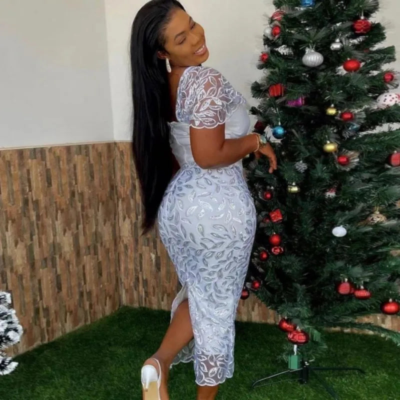 White Short Sleeve Lace Dresses For Women 2022 African Dashiki Ankara Robe Wedding Evening Dress Vestidos Africanos Outfits