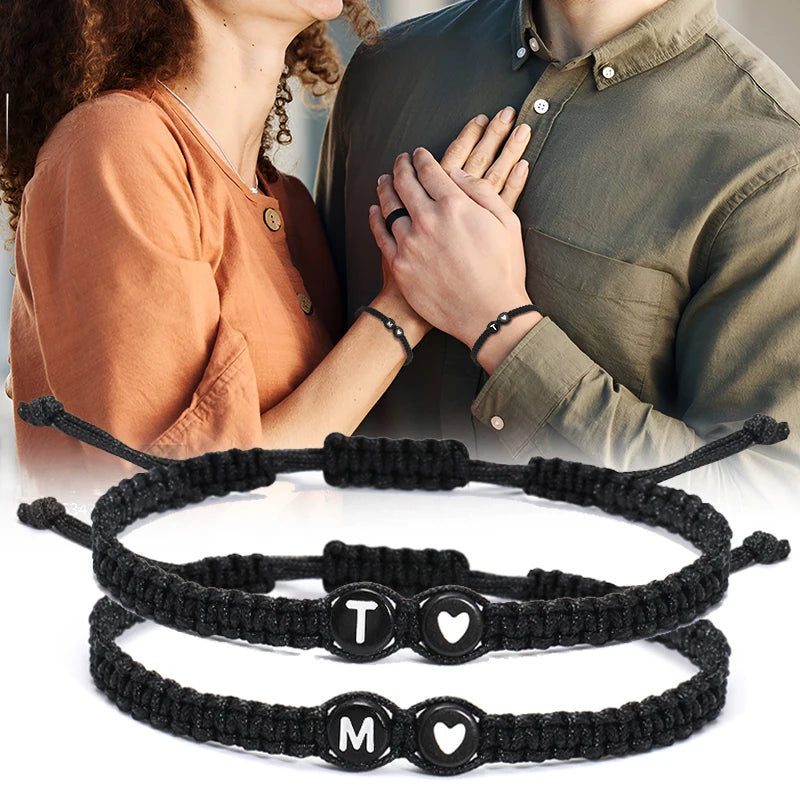 26 Letters Initial Heart Bracelets Handmade Adjustable A-Z Name Braided Bracelets For Women Men Friendship Jewelry