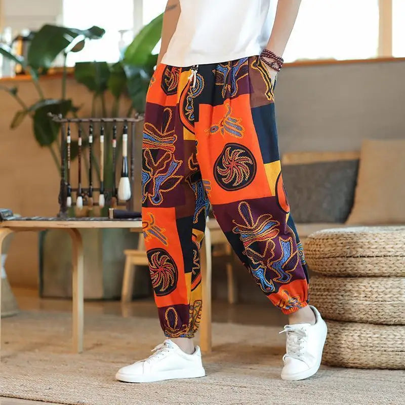 Thai  Cotton Linen  Pants Loose Fit Casual Men's Pants Asian Style Summer Lightweight Trendy Sweatpants  Summer Thin Pants