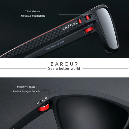 BARCUR Sports Polarized Sunglasses for Men Lightweight TR90 Square Fishing & Travel Eyewear UV400 Protection Men Accessory