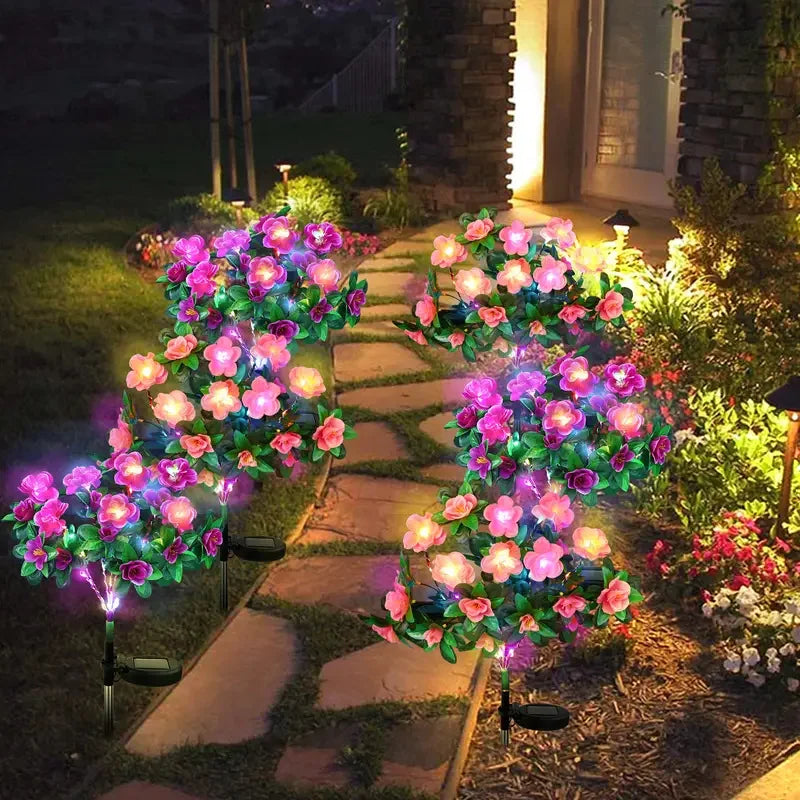 LED Solar Azalea Flowers Lights Outdoor Waterproof Landscape Light for Lawn Patio Garden Path Decorative Lighting Lamp