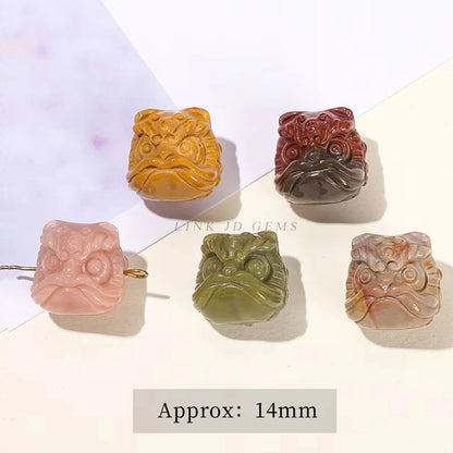 1 Pc Natural Stone Fluorite Obsidian Rock Quartz Carved Lion Head Beads With Hole For Jewelry Making Diy Necklace Bracelet